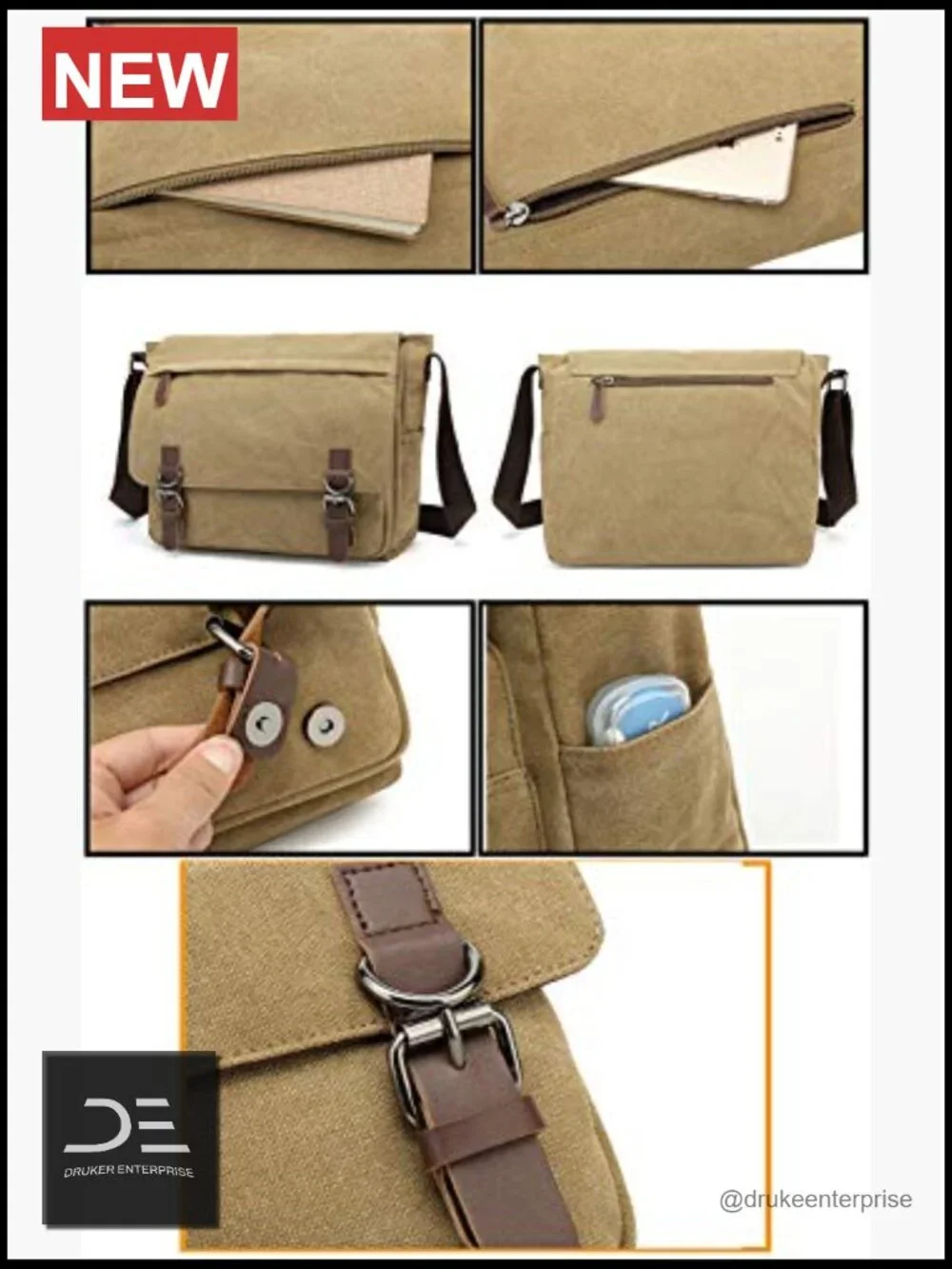 Vintage Canvas Messenger Bag Shoulder Bag Large Travel Crossbody 15inch Laptop